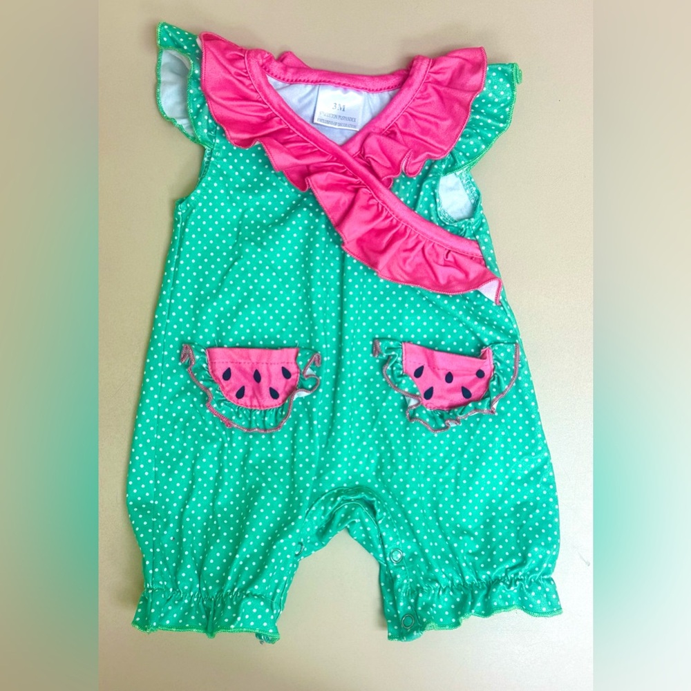 Green and Pink Polka Dot Baby Romper